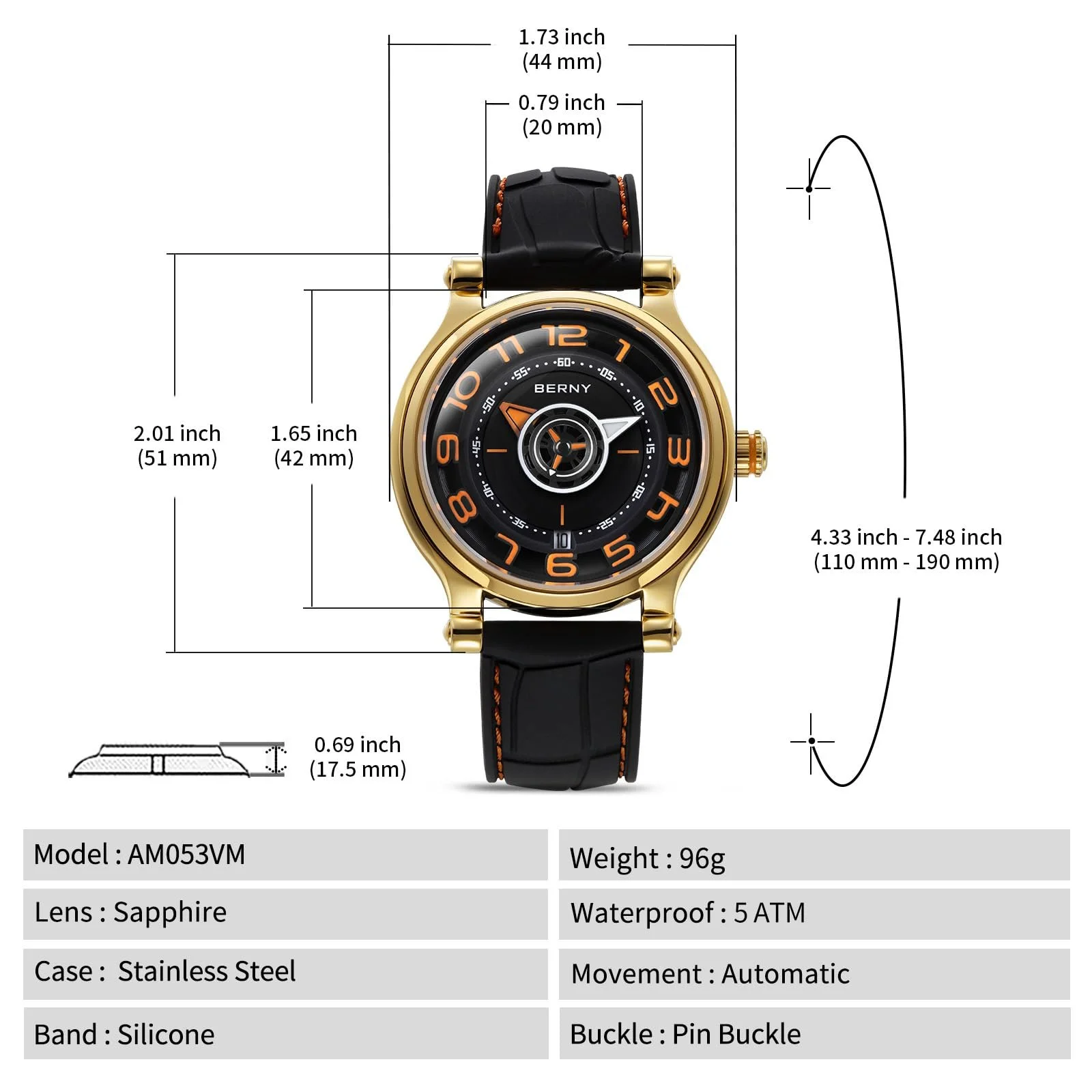 Механические часы BERNY Автоматические часы Super Luminous Compass Tire Dial Cool Наручные часы Fashion Watches Sapphire Lens 5ATM Waterproof, фото №5 Механические часы BERNY Автоматические часы Super Luminous Compass Tire Dial Cool Наручные часы Fashion Watches Sapphire Lens 5ATM Waterproof, фото №5