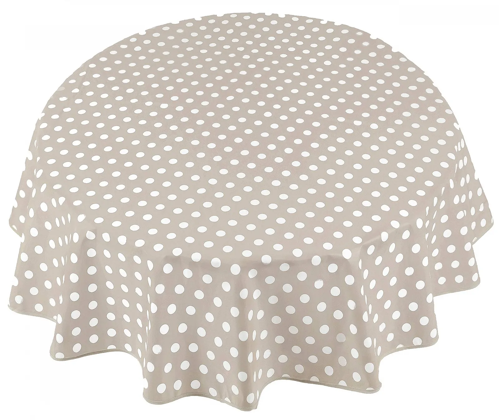 Скатертина Home Direct Oilcloth мийна кругла 160 см у горошок бежево-сіра, фото №1