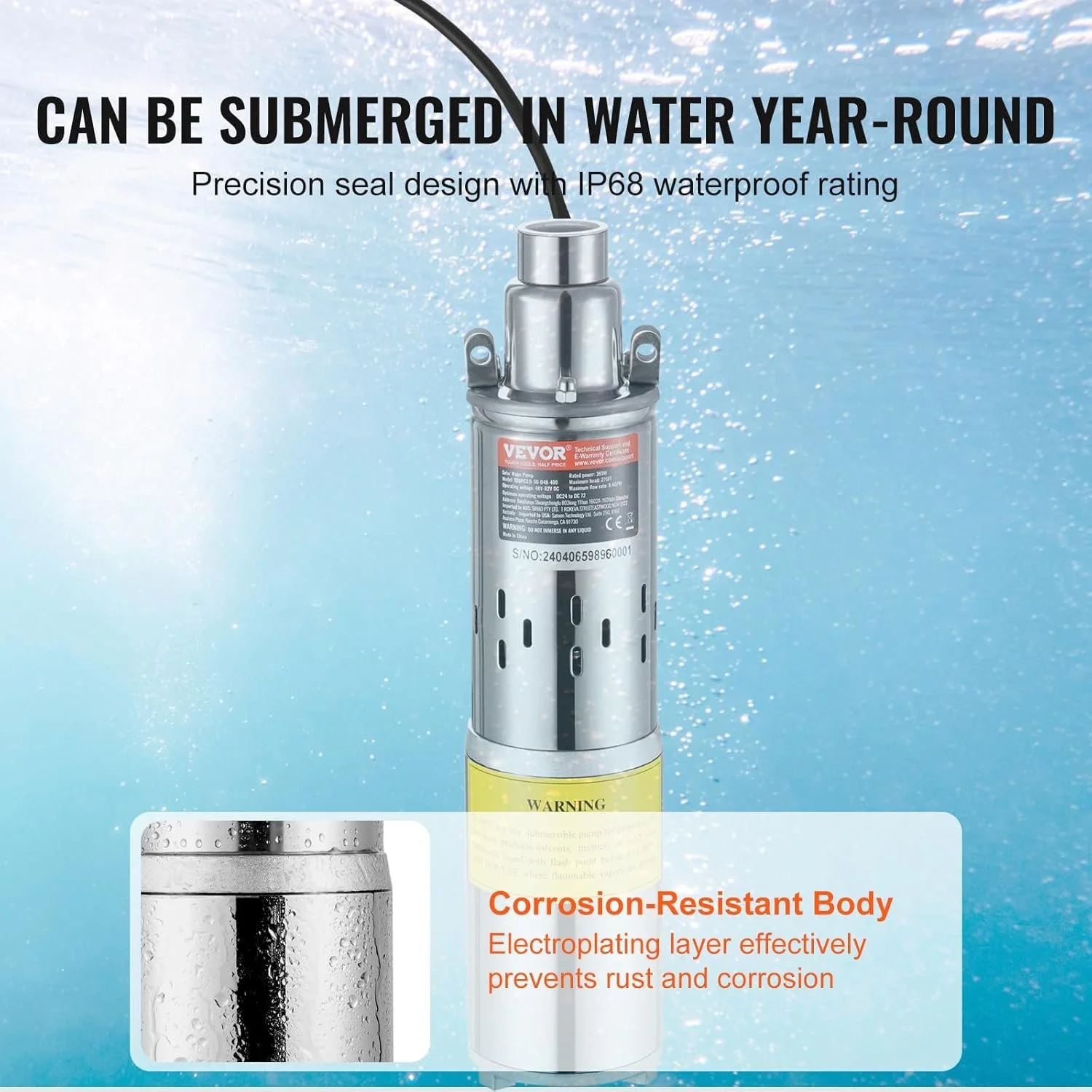 Сонячний водяний насос VEVOR ‎3BDPC3.0-50-D48-400 / 370 Вт /Silver, фото №4