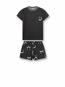 Короткий пижамный комплект Sanetta для девочки, серый, с лицами - Фото 1