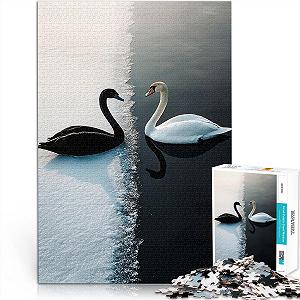 Пазл Черные и белые лебеди 1000 элементов деревянный 75 x 50 см - Фото 1