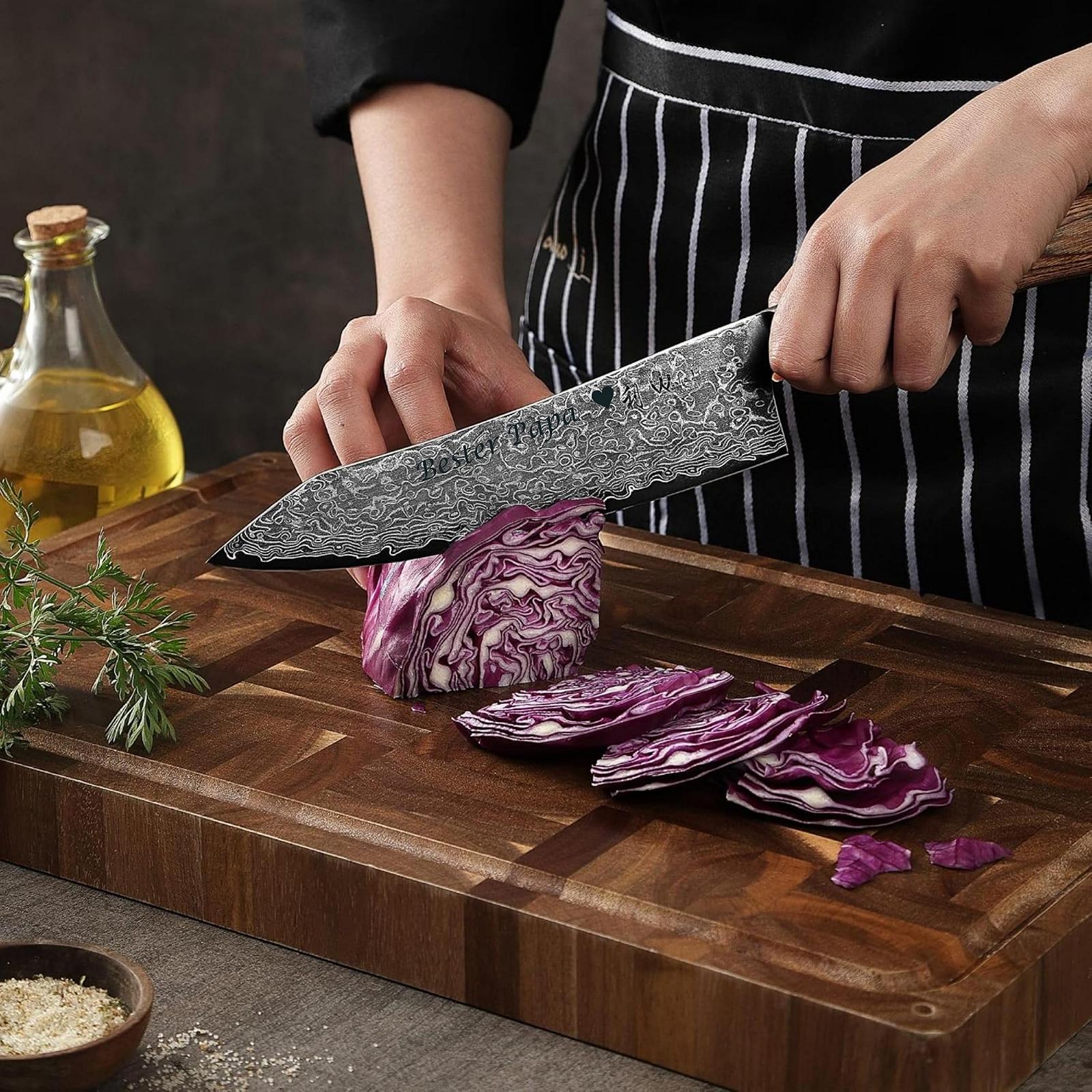Ніж Wakoli Kiritsuke Шеф-кухар Pro Premium, лезо 20 см, 67 шарів дамаської сталі, руків'я з дерева Pakka, фото №3