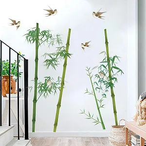 Наклейка на стіну Runtoo Бамбук Рослини Птахи Зелена - Фото 1