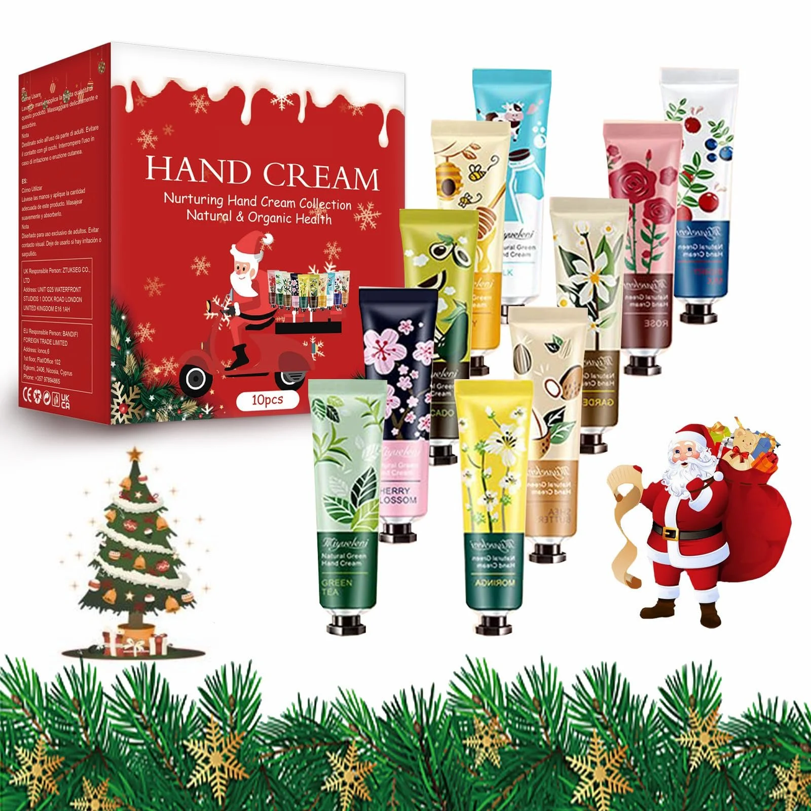 Крем для рук Набор Рождественский, Набор Рождественских кремов для рук, Набор кремов для рук, Рождественские подарки с кремами для рук, Подарок на день рождения для женщин/Подарок для мамы, Рождественские подарки на день рождения, Упаковка из 10 штук, фото №1