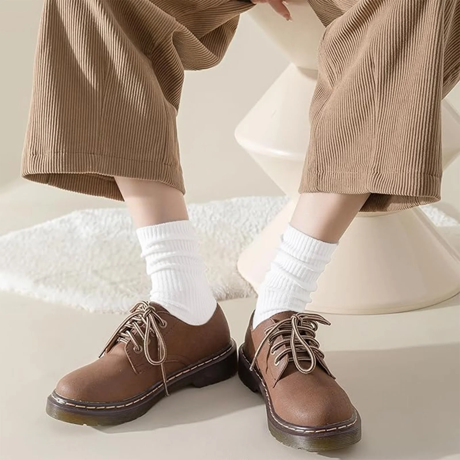 Женские носки Crew 3 пары Хлопок Премиум вязаные Милые эстетичные спортивные носки для повседневной носки Белый, фото №6