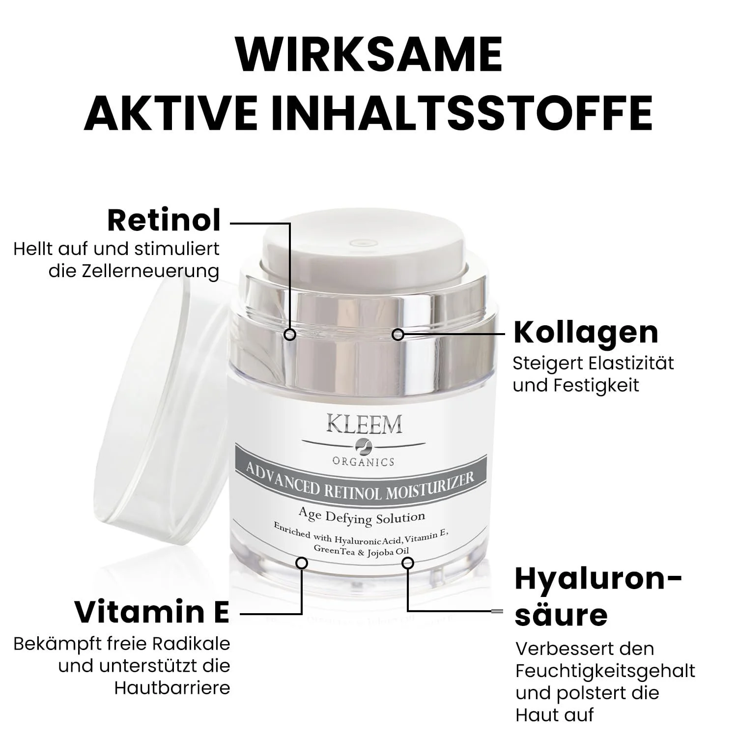 Крем для обличчя Kleem Retinol 2.5% Retinol Hyaluronic Acid Vitamin E Anti-Aging Day & Night, фото №5