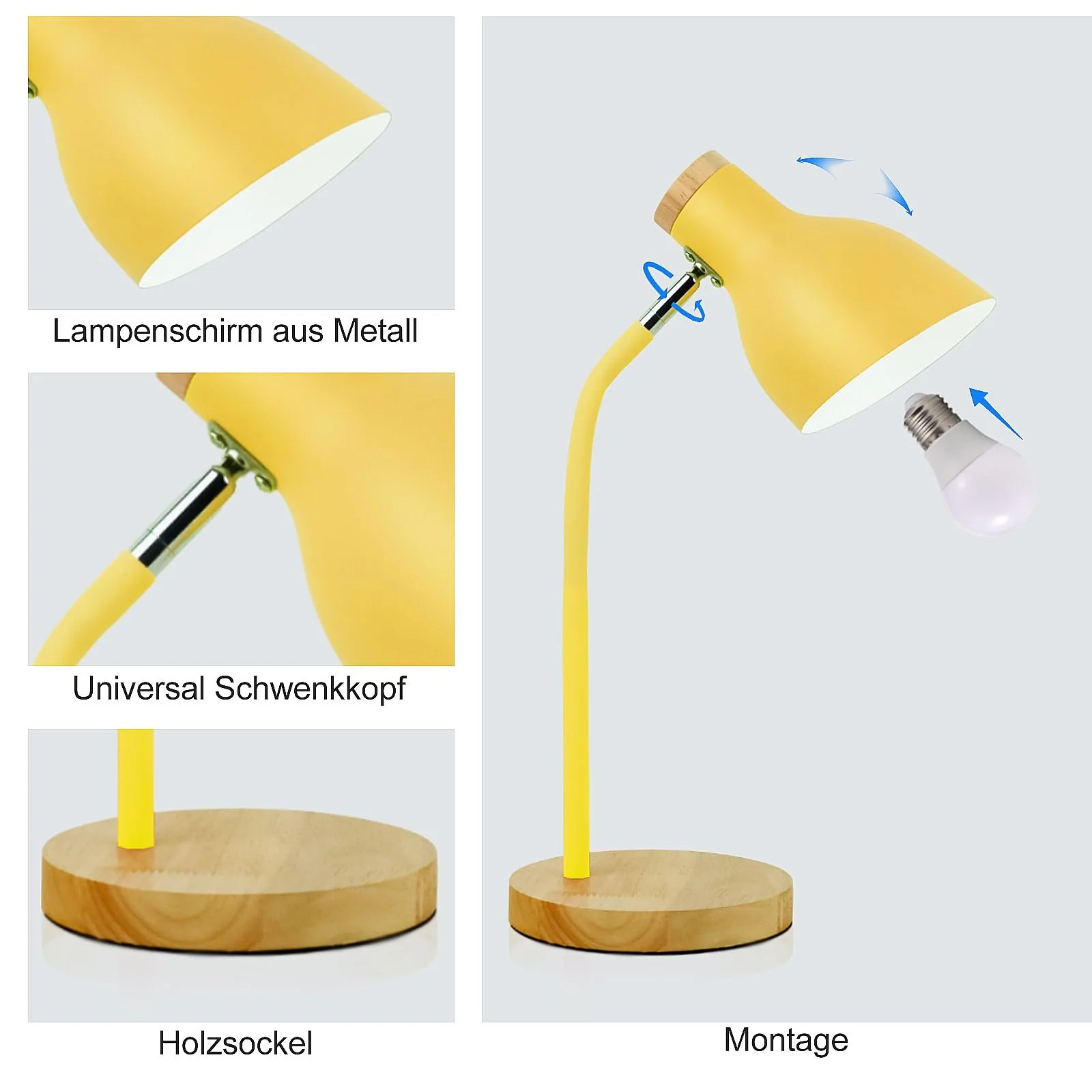 Настільна лампа Himmel металева регульована E27 жовта, фото №4