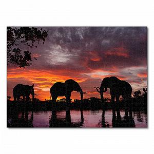 Пазл Lais Puzzle Elephants in Sunset on a River 1000 деталей synthetic.ua - Фото 1