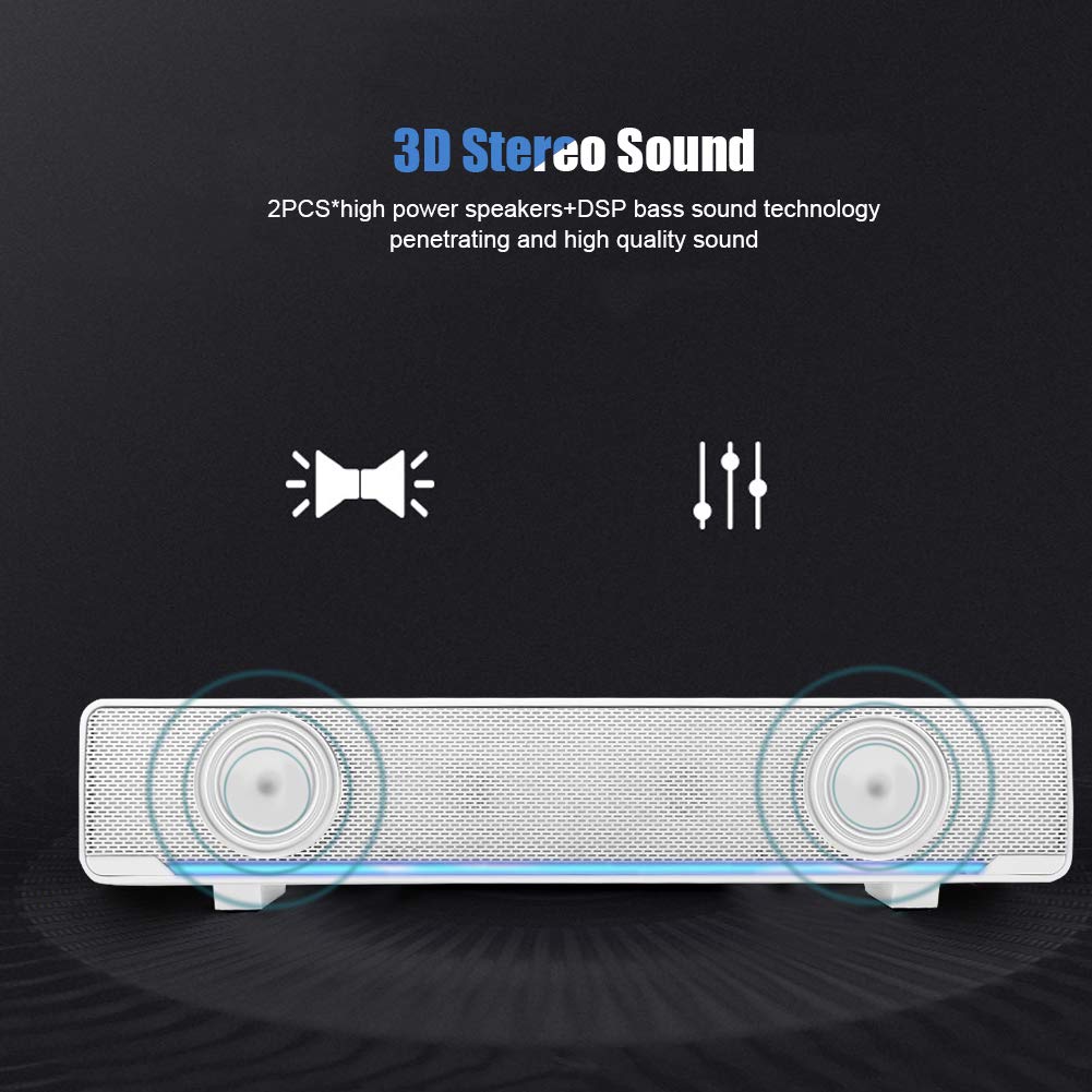 Звукова панель cigemay Portable 3D Stereo USB DSP Wired Bass Surround з аудіо роз'ємом 3.5 мм (Білий), фото №6