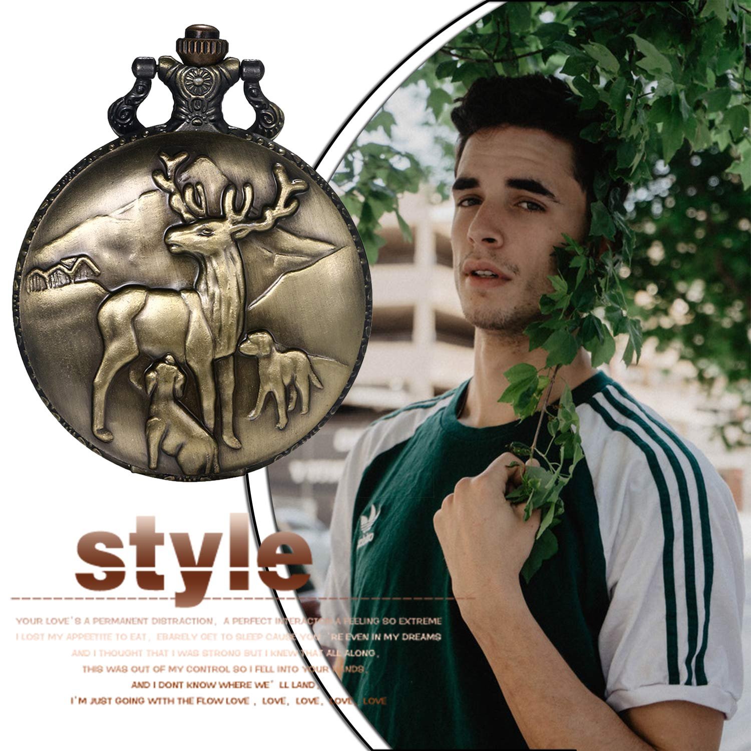 Годинник JewelryWe Кишеньковий Чоловічий Аналоговий Кварцовий Бронзовий Кулон з Ланцюжком, фото №2