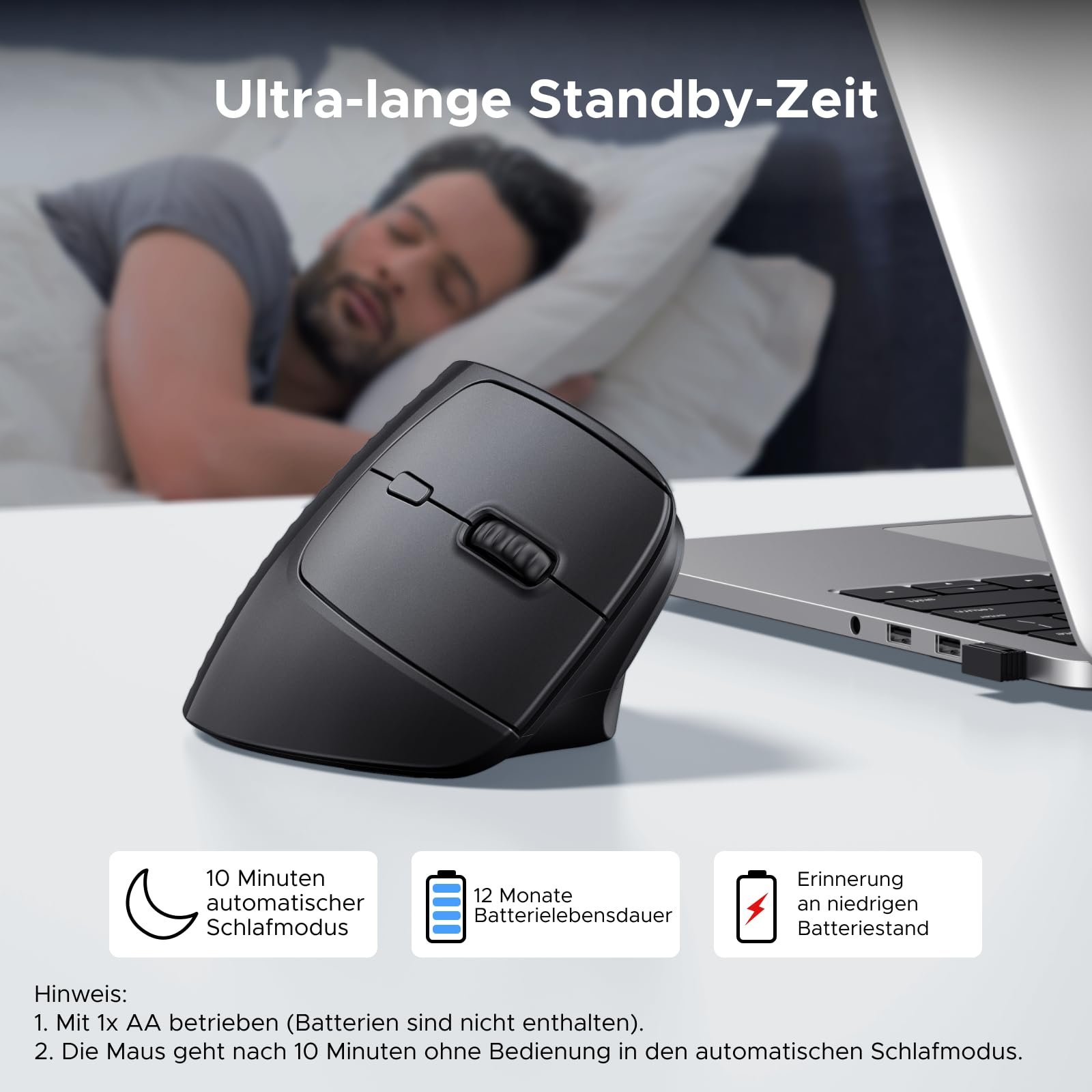 Миша UGREEN Вертикальна Бездротова 2.4G Ергономічна 1000/1600/2000/4000 DPI, 6 Кнопок, фото №5