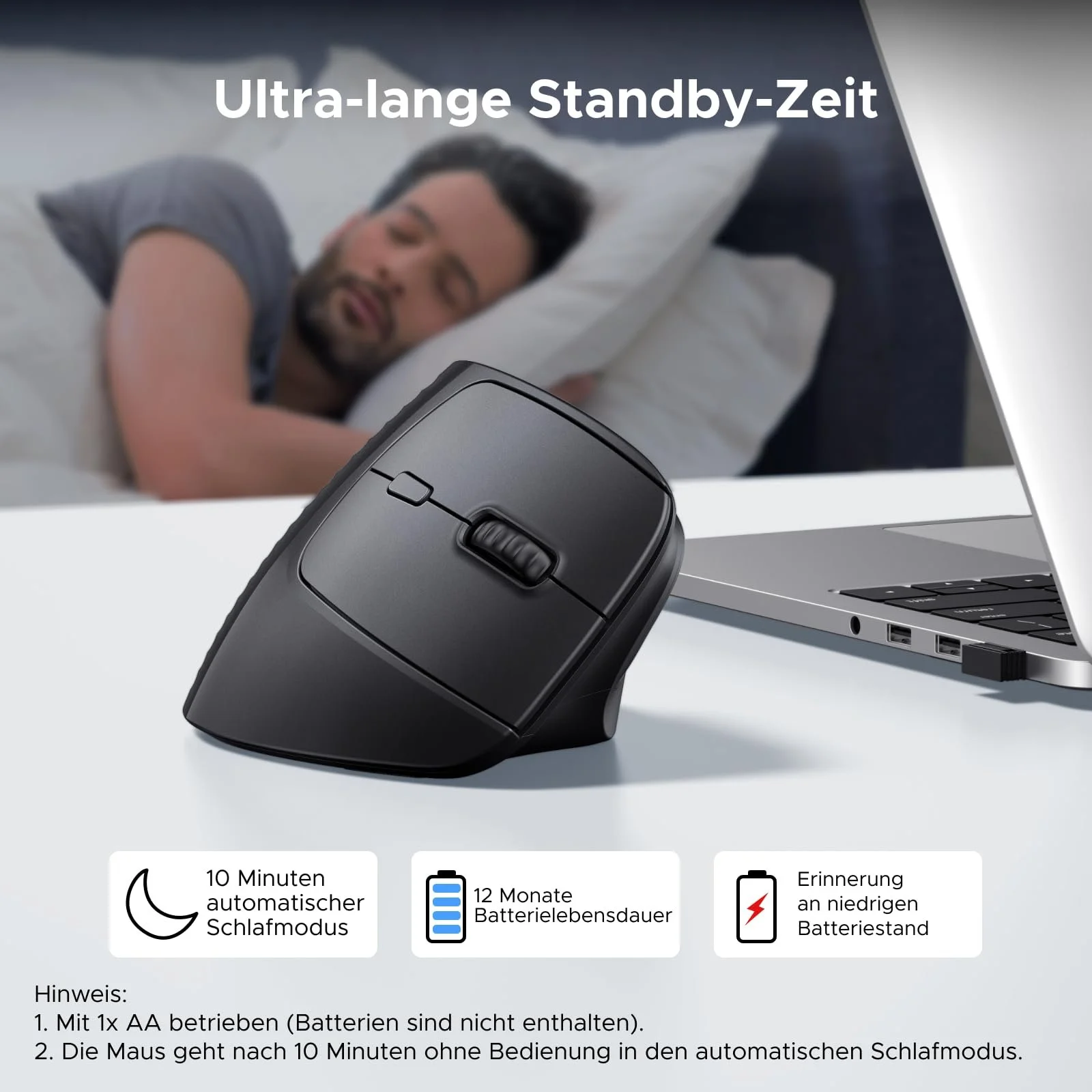 Мышь UGREEN Вертикальная Беспроводная 2.4G Эргономичная 1000/1600/2000/4000 DPI, 6 Кнопок, фото №5