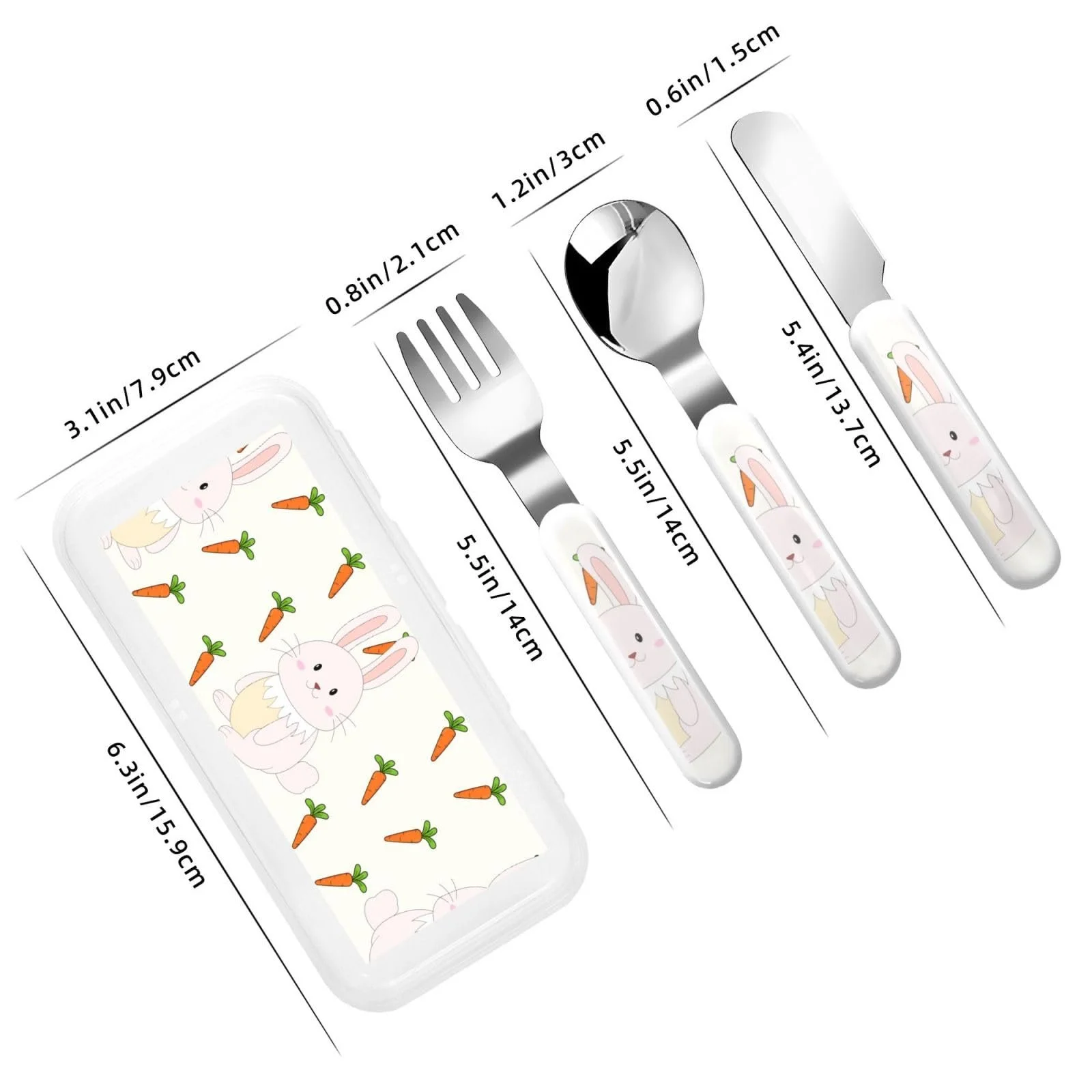 Дитячий набір столових приборів Smiling Rabbit з Принтом, Набір з Трьох Предметів, Набір Посуду Багаторазовий, фото №3 Дитячий набір столових приборів Smiling Rabbit з Принтом, Набір з Трьох Предметів, Набір Посуду Багаторазовий, фото №3