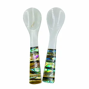 Ложка для икры из перламутра 394 дюйма, набор 2 шт, ручной работы, с круглой ручкой белая - Фото 1