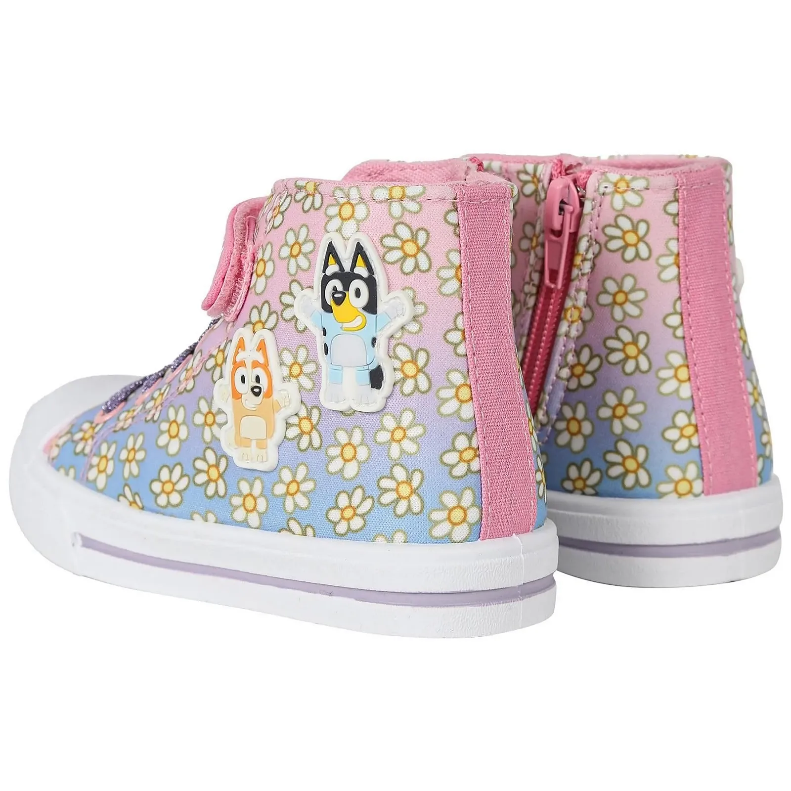 Кеды детские Bluey Высокие кеды для девочек Тканевые туфли с ремешками на липучках Блестящие шнурки и боковая молния Официально лицензированный продукт Цветочный принт Размеры 6-12, фото №4