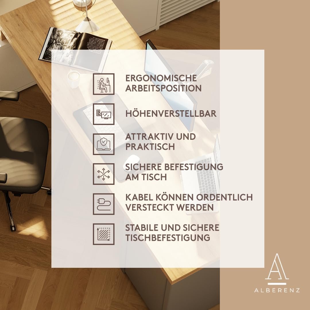 Держатель 2-в-1 для ноутбука и монитора Alberenz с газовой пружиной, регулируемый двойной кронштейн для ноутбуков 12-17 дюймов и мониторов 17-32 дюйма, серебристый, фото №5 Держатель 2-в-1 для ноутбука и монитора Alberenz с газовой пружиной, регулируемый двойной кронштейн для ноутбуков 12-17 дюймов и мониторов 17-32 дюйма, серебристый, фото №5