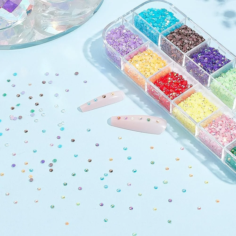 Стразы полукруглые Approx. 12000 штук, 12 цветов, 2 мм, смола, плоская задняя часть, граненые хрустальные стразы-кабошоны, фото №4