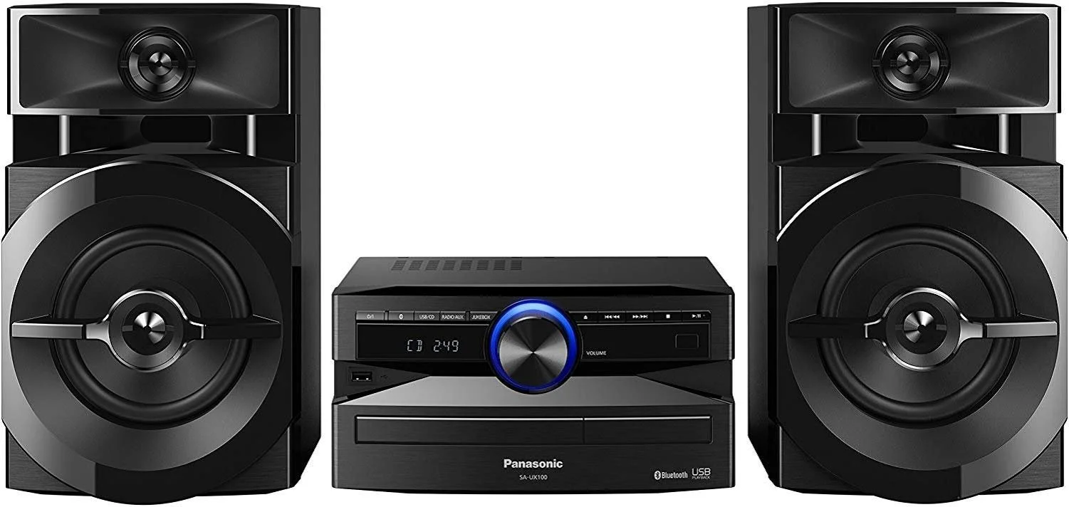 Минисистема Panasonic 300 Вт, 2-полосная акустика, низкочастотный динамик: 13 см, CD-проигрыватель, CD-R / RW, Bluetooth, USB, 30 FM / 15AM RDS, AUX, качество звука, FM / AM RDS радио синий, фото №1