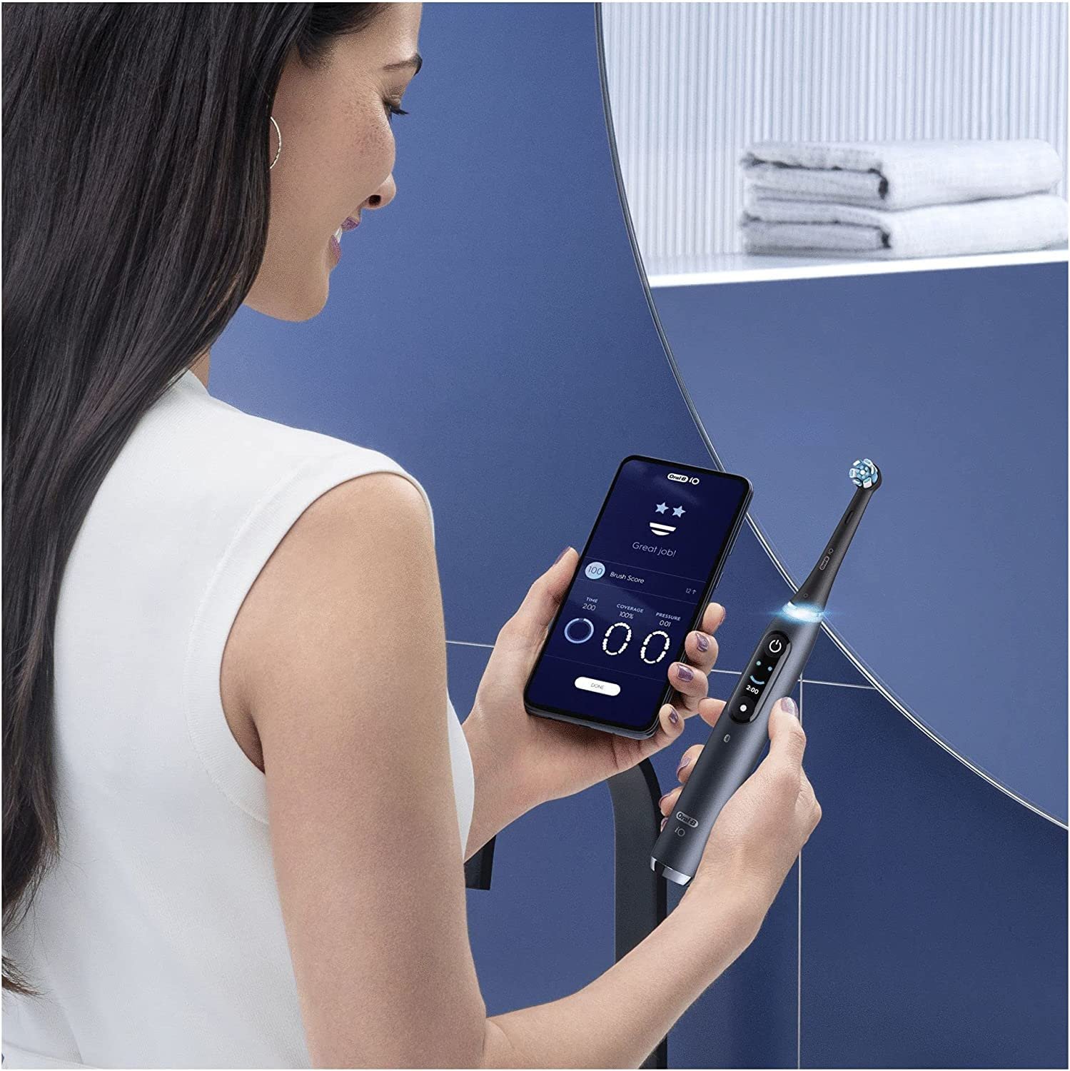 Зубная щетка электрическая Oral-B iO Series 9 с искусственным интеллектом, перезаряжаемая, 1 основное устройство, 1 насадка и 1 дорожный футляр, черная, фото №4