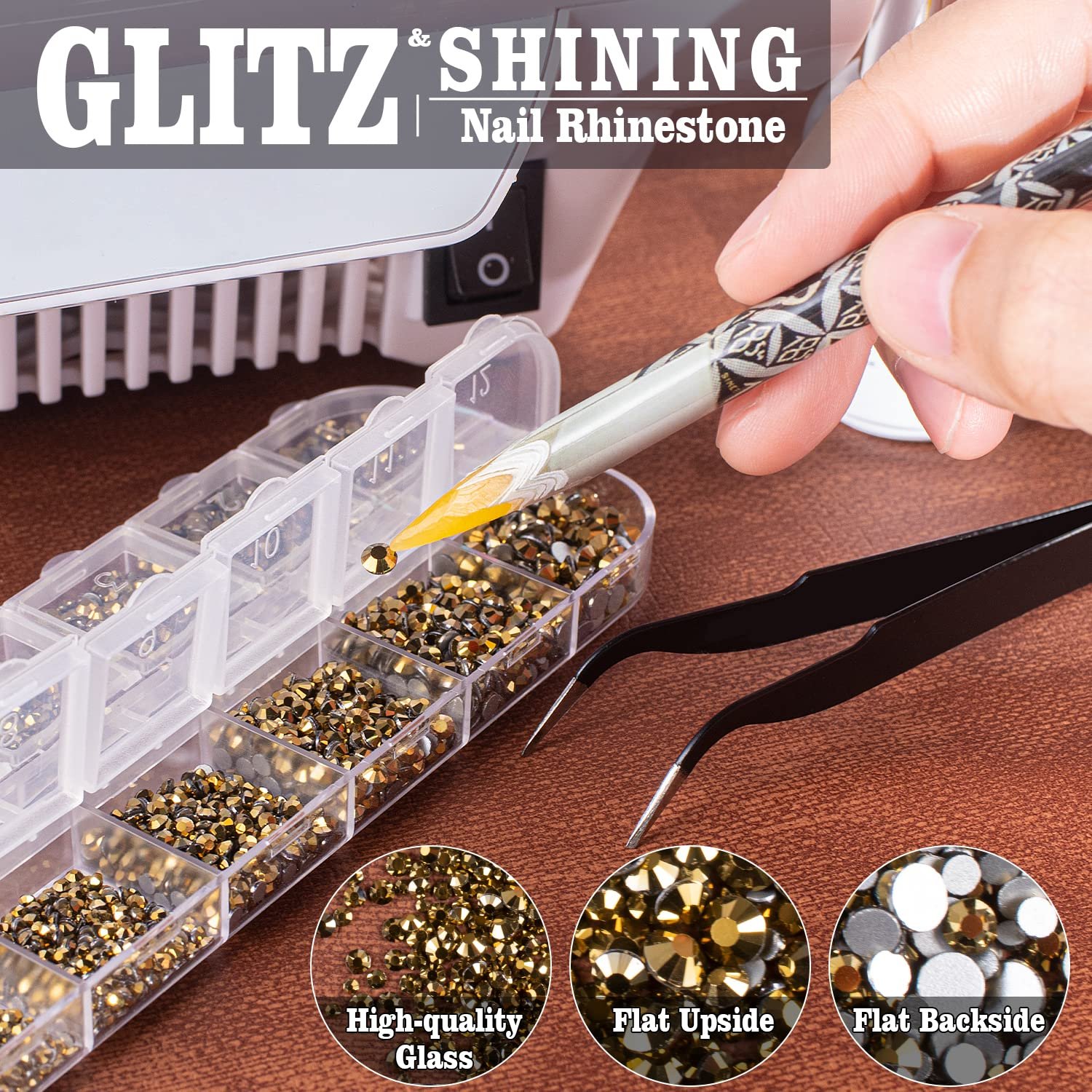 Стразы круглые плоские для маникюра, 6 разных размеров, с пинцетом, фото №4
