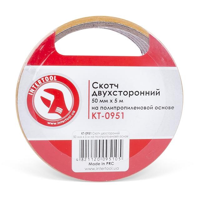 Скотч двосторонній 50 мм 5 м на поліпропіленовій основі INTERTOOL KT-0951, фото №1