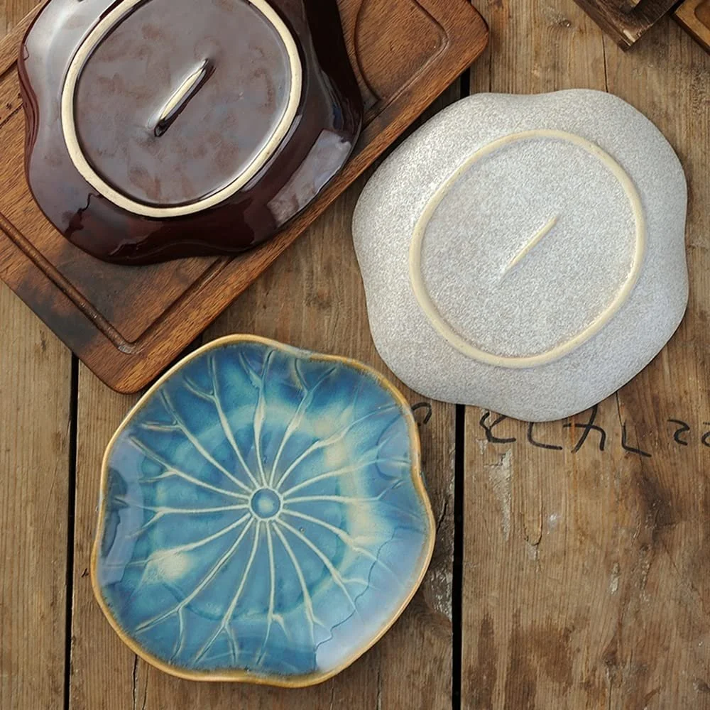 Керамічна тарілка для салату та десертів у формі листка лотоса 20,5x19x2,5 см антикварний стиль, фото №6 Керамічна тарілка для салату та десертів у формі листка лотоса 20,5x19x2,5 см антикварний стиль, фото №6