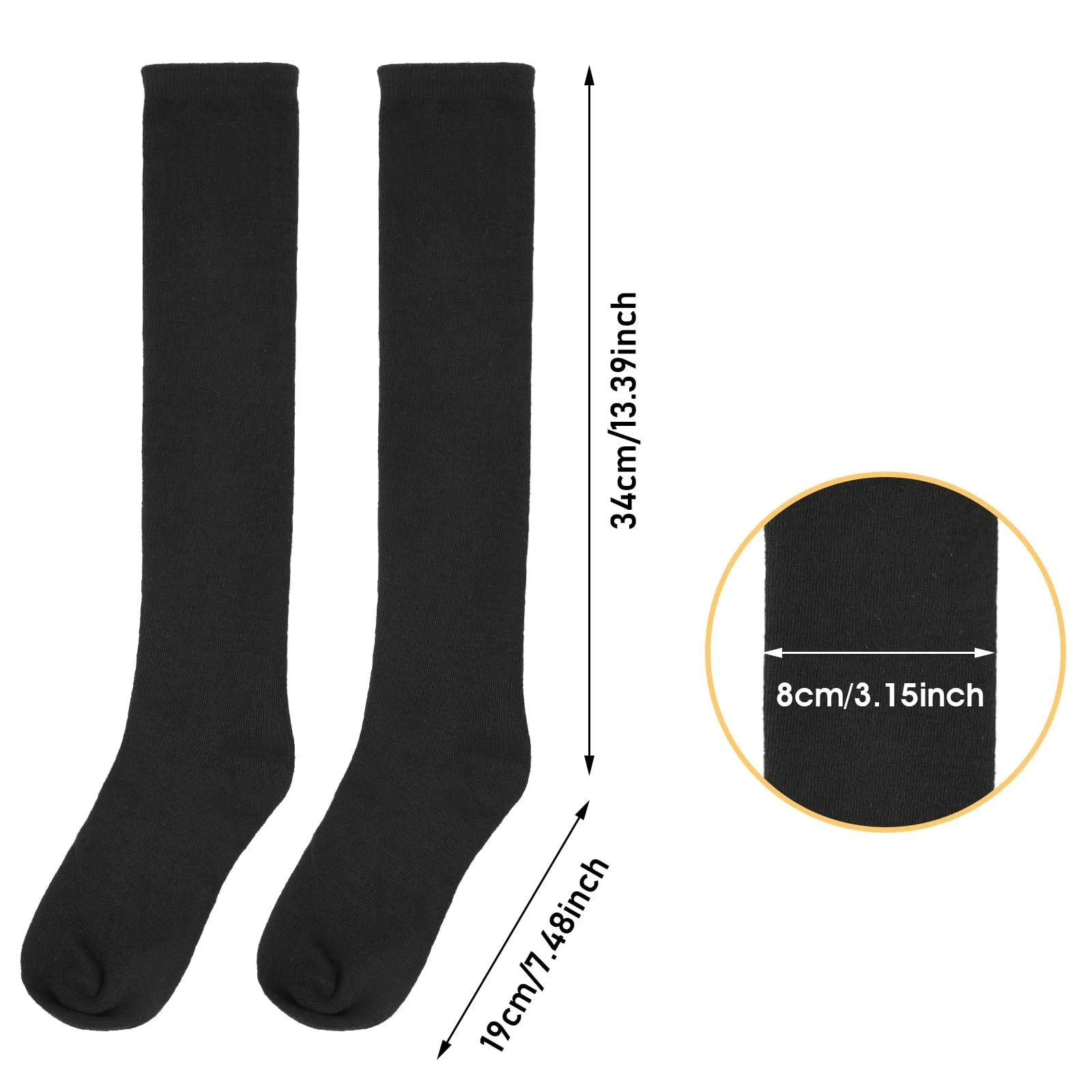 Женские хлопковые гольфы Sibba 2 пары Зимние теплые высокие носки полосатые Черный, фото №3