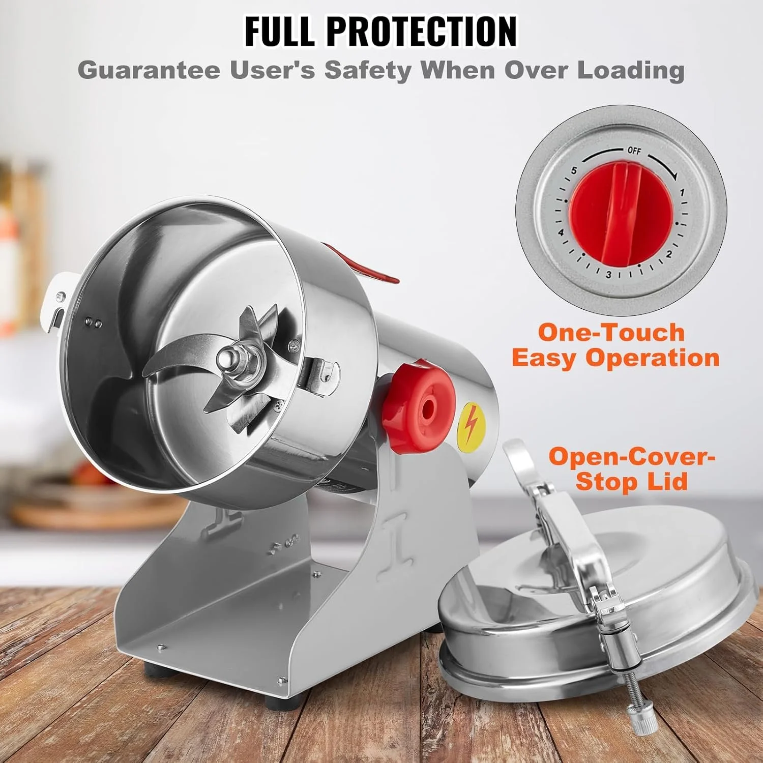 Универсальная электрическая мельница VEVOR HC-1000Y/ 3000W / 1000 г / Нержавеющая сталь / Для сухих ингредиентов / Серебряная, фото №5 Универсальная электрическая мельница VEVOR HC-1000Y/ 3000W / 1000 г / Нержавеющая сталь / Для сухих ингредиентов / Серебряная, фото №5