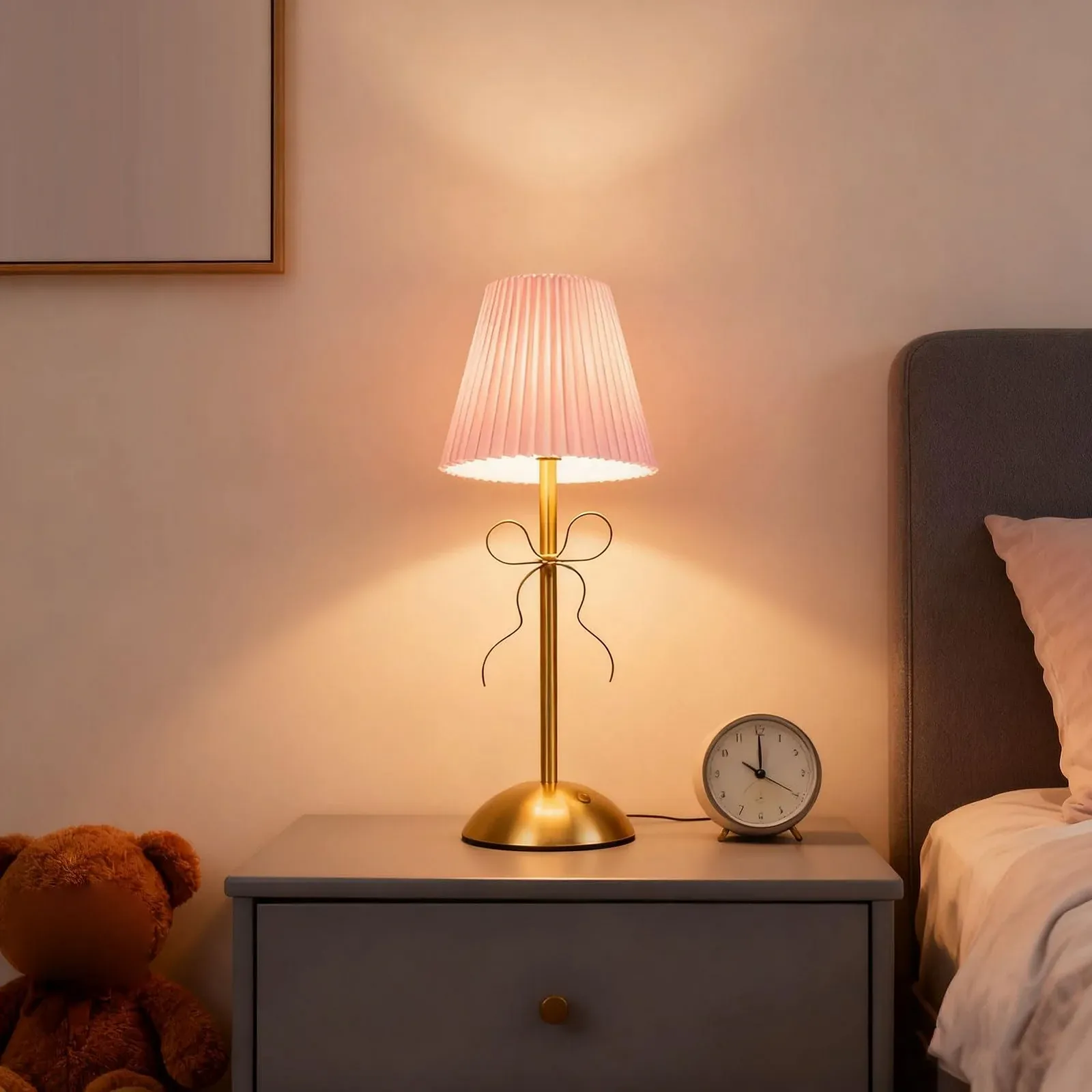 Настільна лампа З бантом LED Акумуляторна Рожевий, фото №3