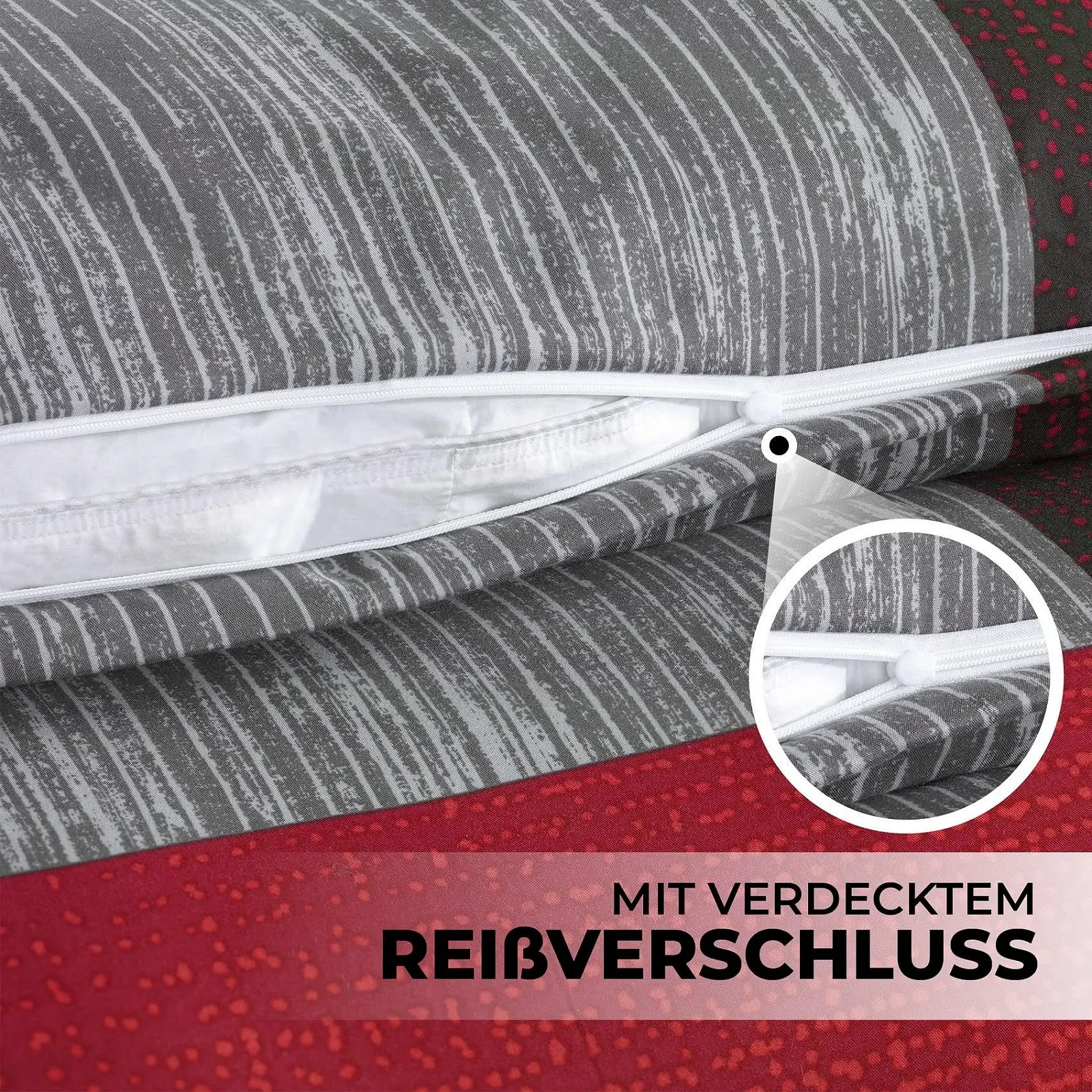 Постільна білизна KUSCHELI Malika 2 шт. 135 x 200 см мікрофібра підковдра + наволочка 80 x 80 см на блискавці червоний, фото №6