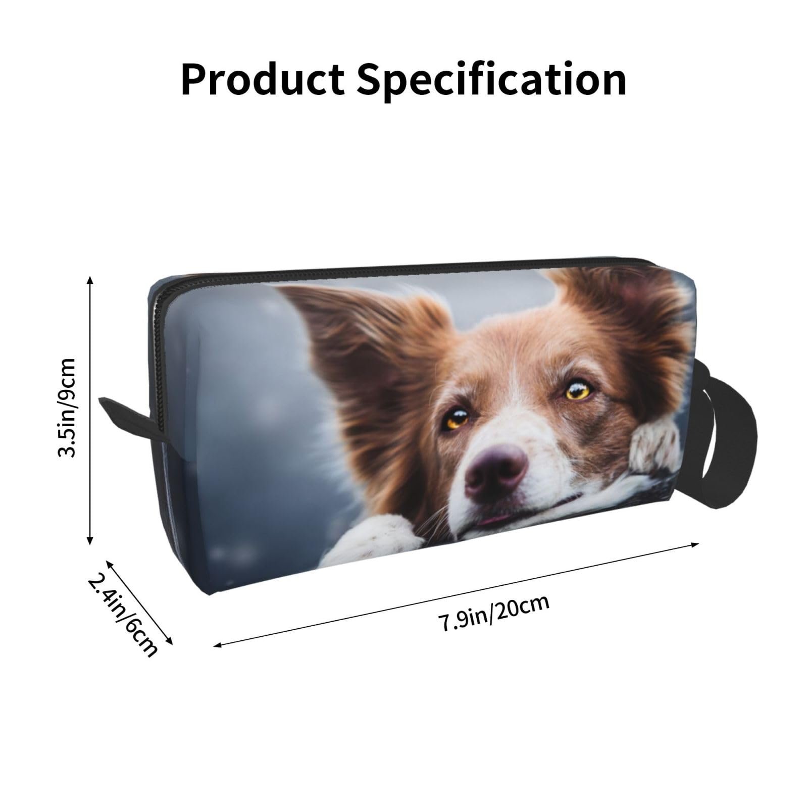 Косметичка Brauner Border-Collie-Bokeh-Gott mit gelben Augen 20 x 6 x 9 см, фото №3