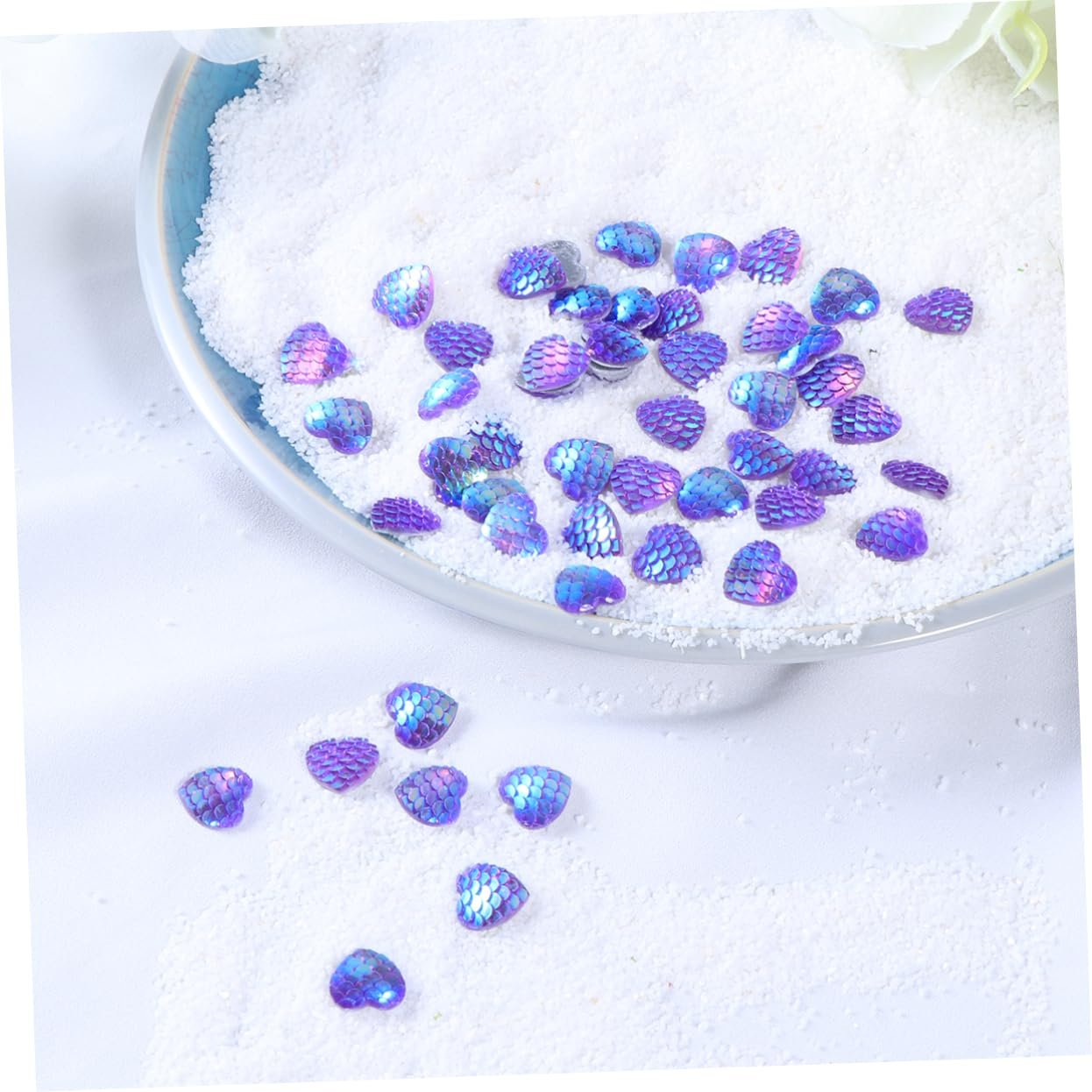 Стразы COHEALI круглые радужные 150 шт. для изготовления украшений своими руками, украшения телефонов, ногтей, одежды и прочего Фиолетовое сердце, фото №5