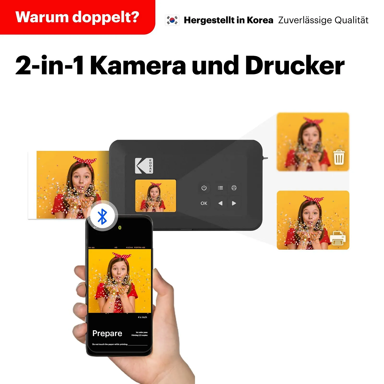 Камера мгновенной печати и фотопринтер 2-в-1 KODAK Retro Mini Shot 2 4PASS 5.3 x 8.6 см с набором 68 листов Желтая, фото №3