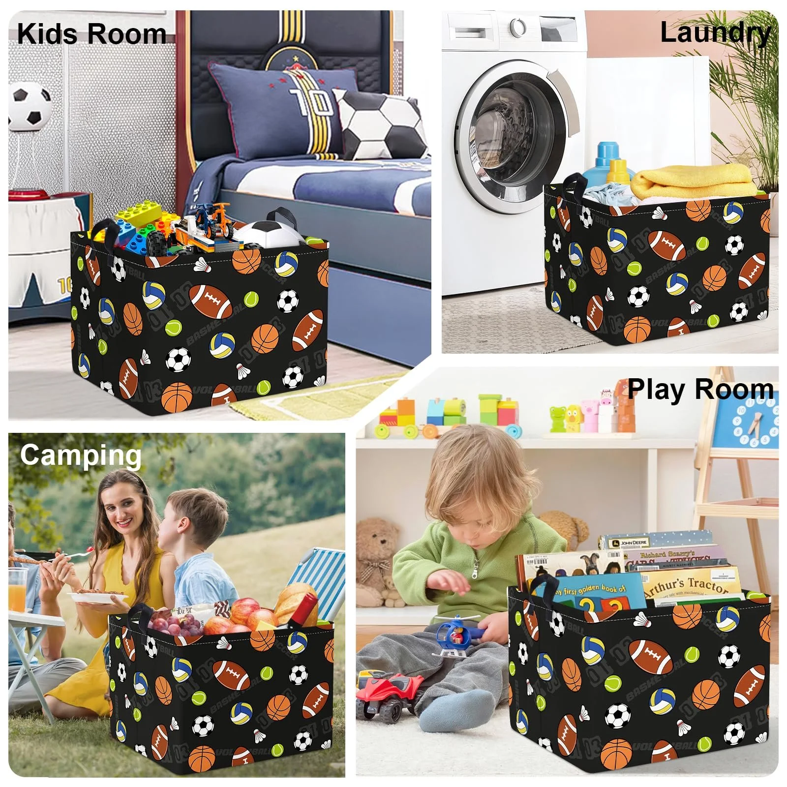 Корзина HUUMONSS Для игрушек в виде спортивных мячей, детская, складная, большая черная, 36 л, фото №7 Корзина HUUMONSS Для игрушек в виде спортивных мячей, детская, складная, большая черная, 36 л, фото №7