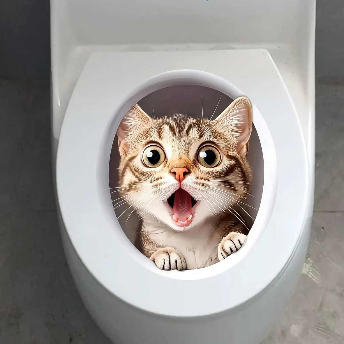 Наклейка на туалет Animal 3D Surprised Cat водонепроникна, фото №1