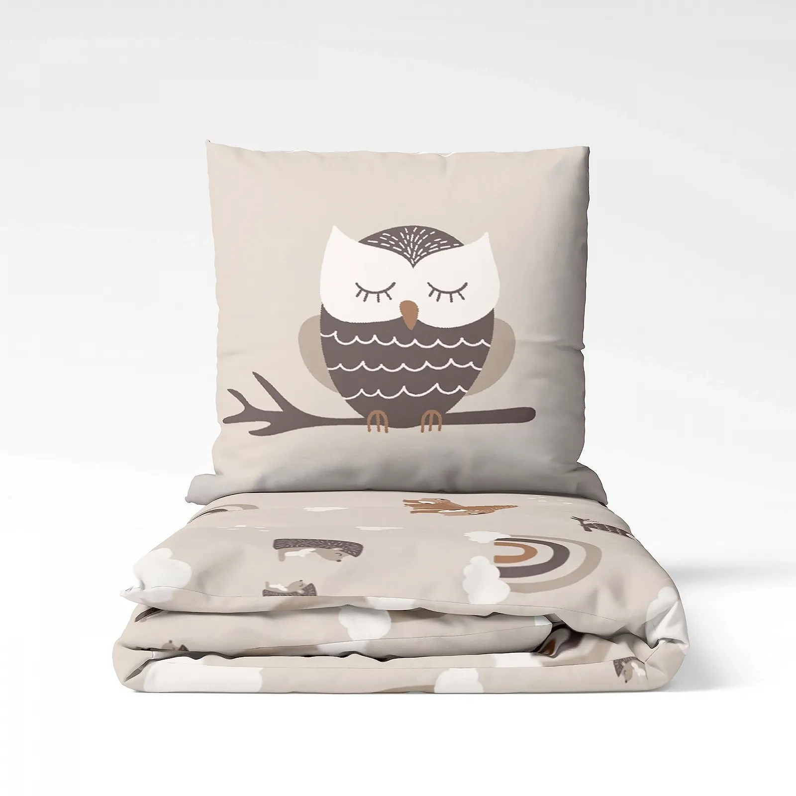 Детское Постельное Белье Rainbow Owl and Forest Animals 135 x 200 см, 80 x 80 см Хлопок (Owl), фото №4