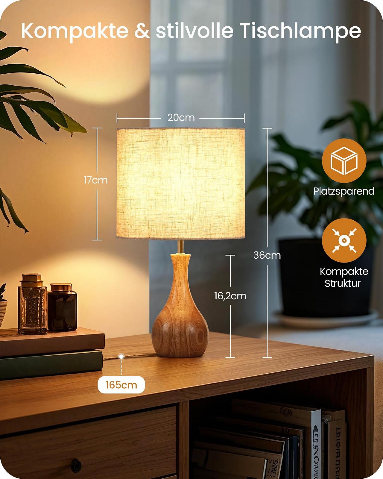 Настільні лампи ZME09TLDP205 Набір 2 шт. Дерево E27 2700K Бежеві 36 см, фото №2