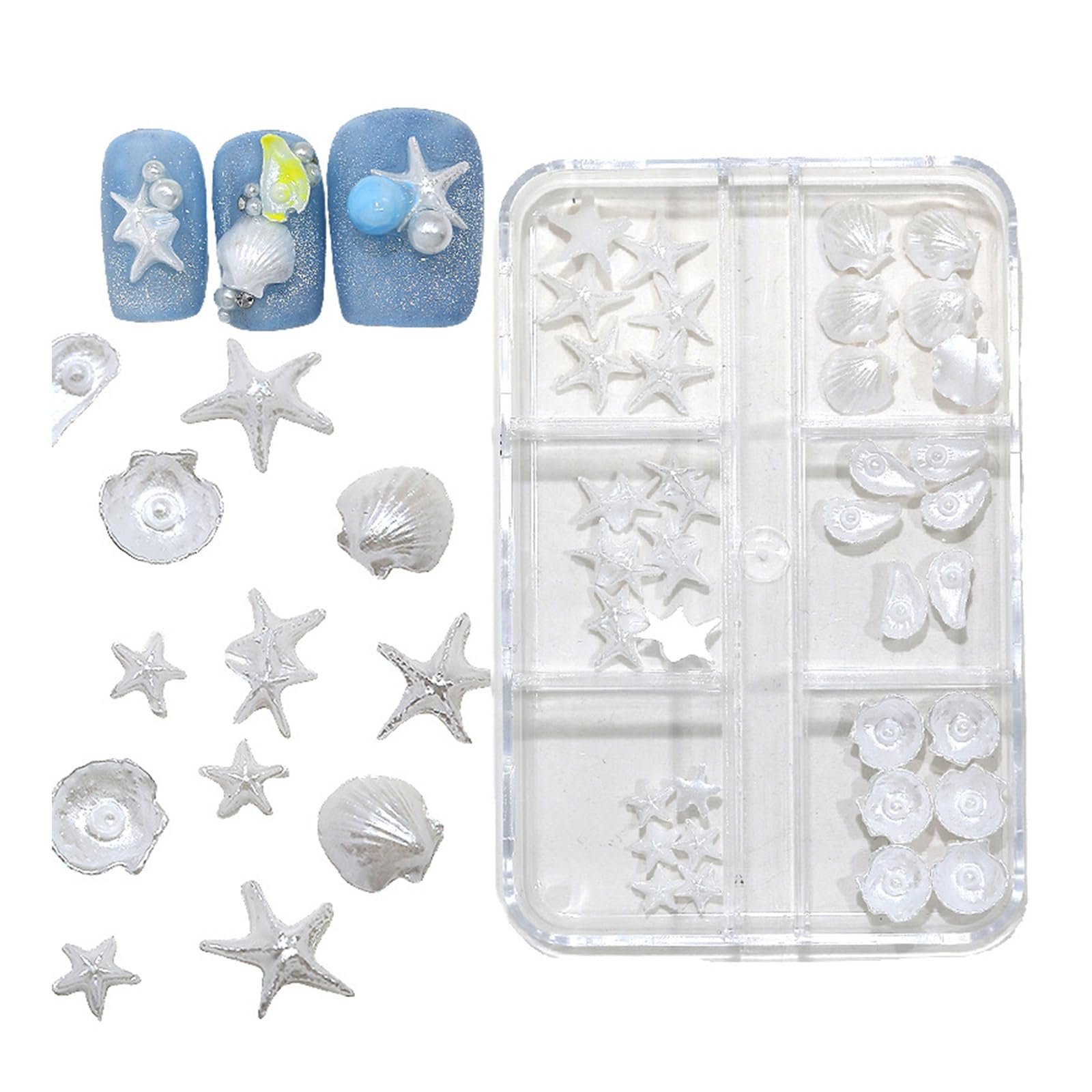 Прикраса для нігтів  Морські зірки та мушлі Візерунок з мушель Білий, фото №5