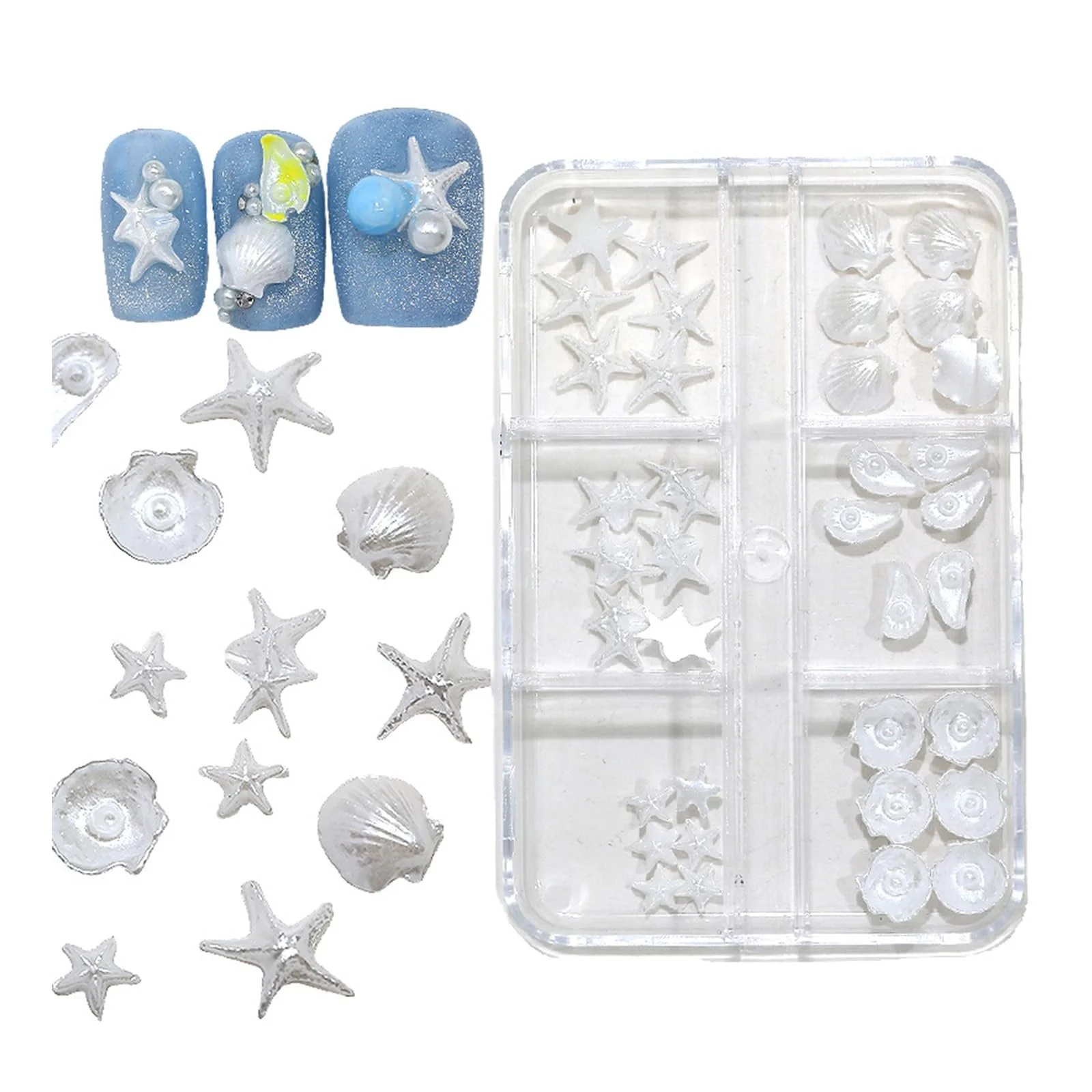 Прикраса для нігтів Морські зірки та мушлі Візерунок з мушель Білий, фото №5 Прикраса для нігтів Морські зірки та мушлі Візерунок з мушель Білий, фото №5