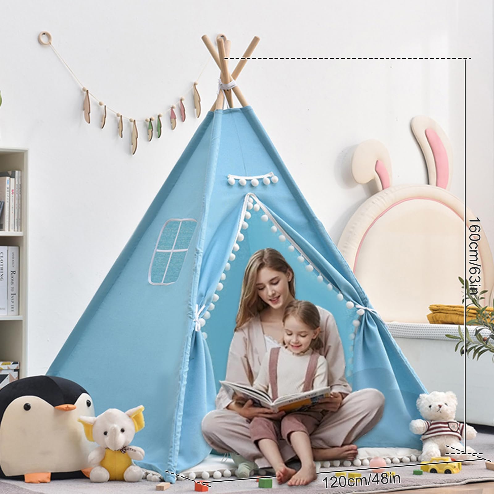 Палатка Типи 120 x 120 x 160 см, игровая палатка с фетровым мячом, синяя, фото №7