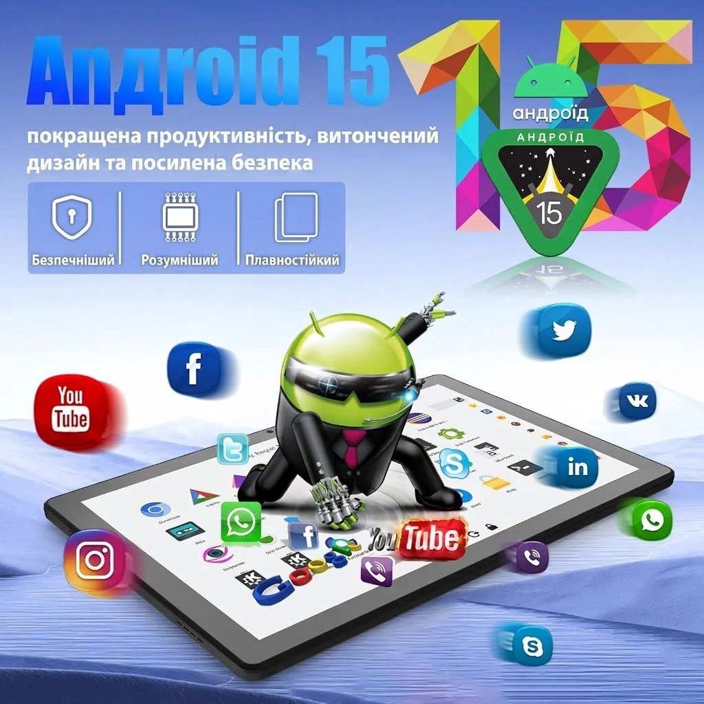 Планшет 10.1" Laptok A7 3+12/64Gb 8 ядер Android 14 6800 mAh Чорний, фото №4