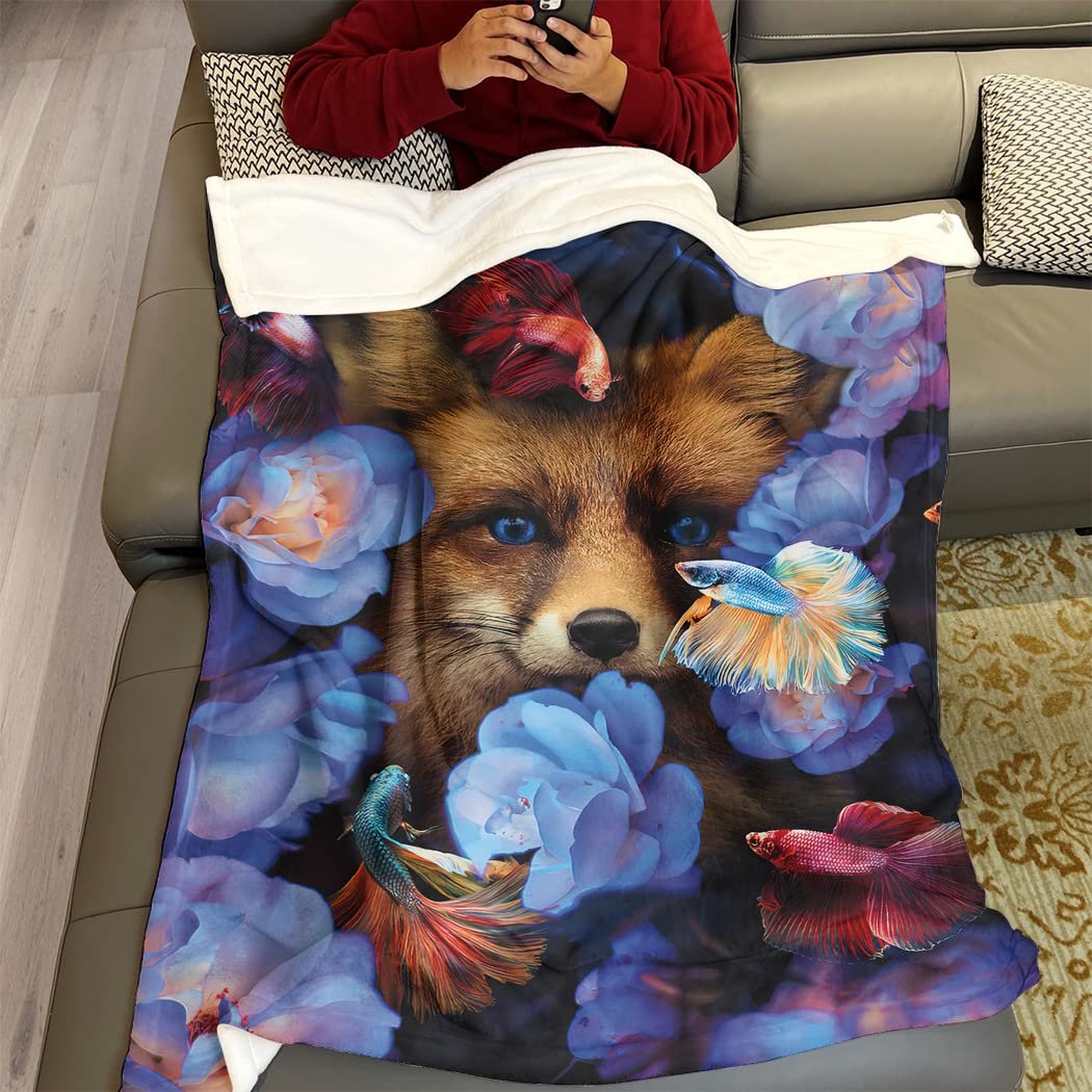 Плед Zomer Мягкий теплый плед с рисунком 150 x 200 см в виде лисы и рыбы, фото №4