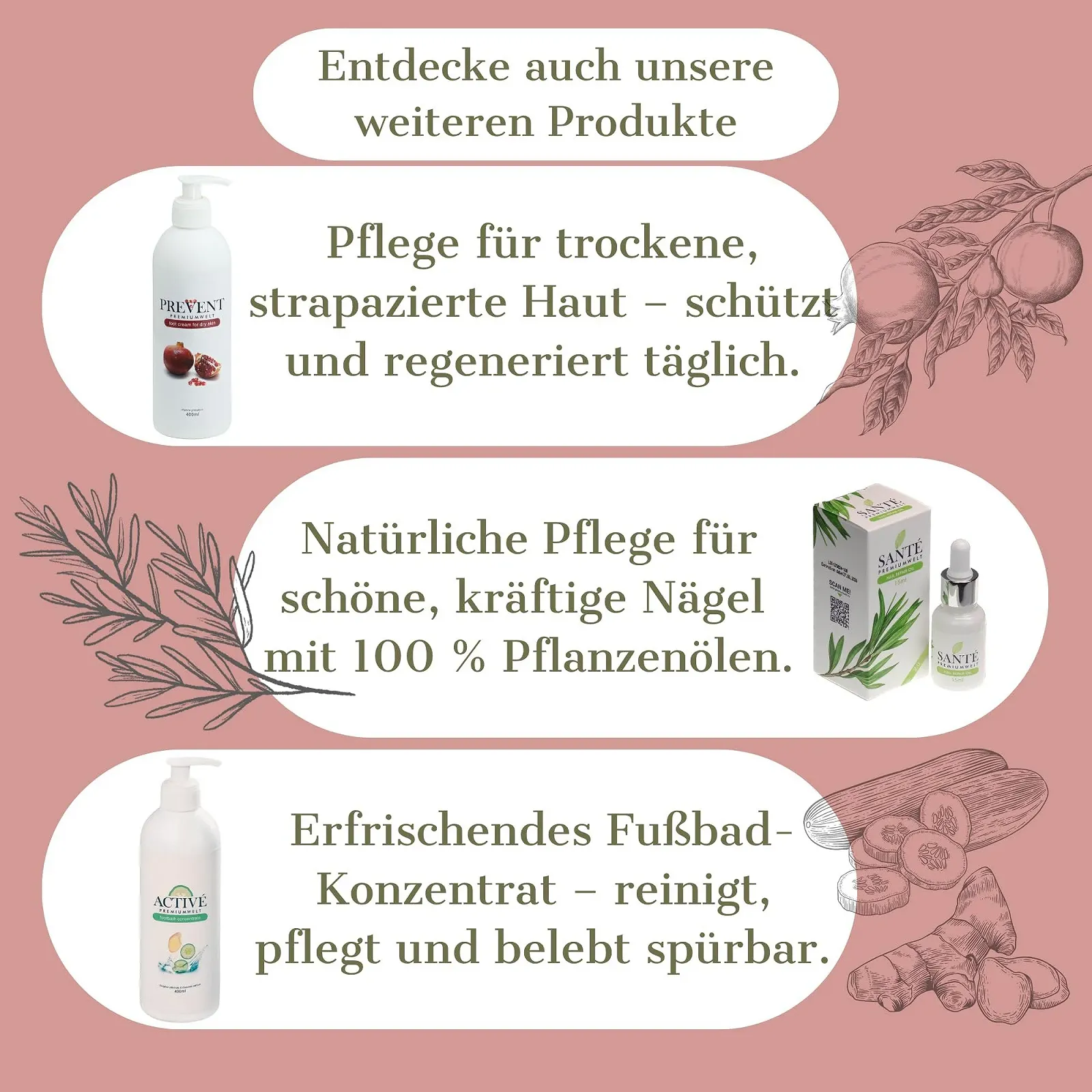 Крем для ног Premiumwelt PREVENT увлажняющий с экстрактом граната 400 мл, фото №6