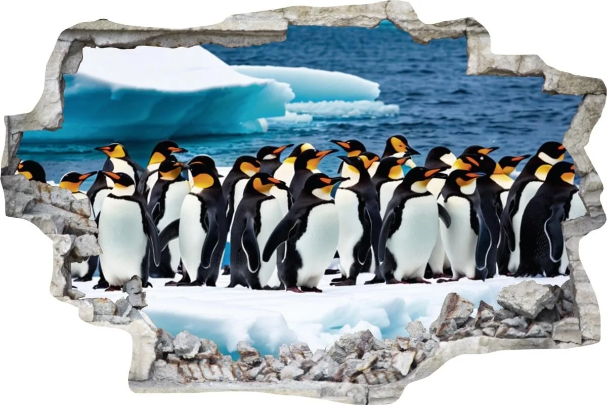 Наклейка на стіну DW000112 Pinguine auf Eisscholle 90 см x 60 см Сірий камінь, фото №1