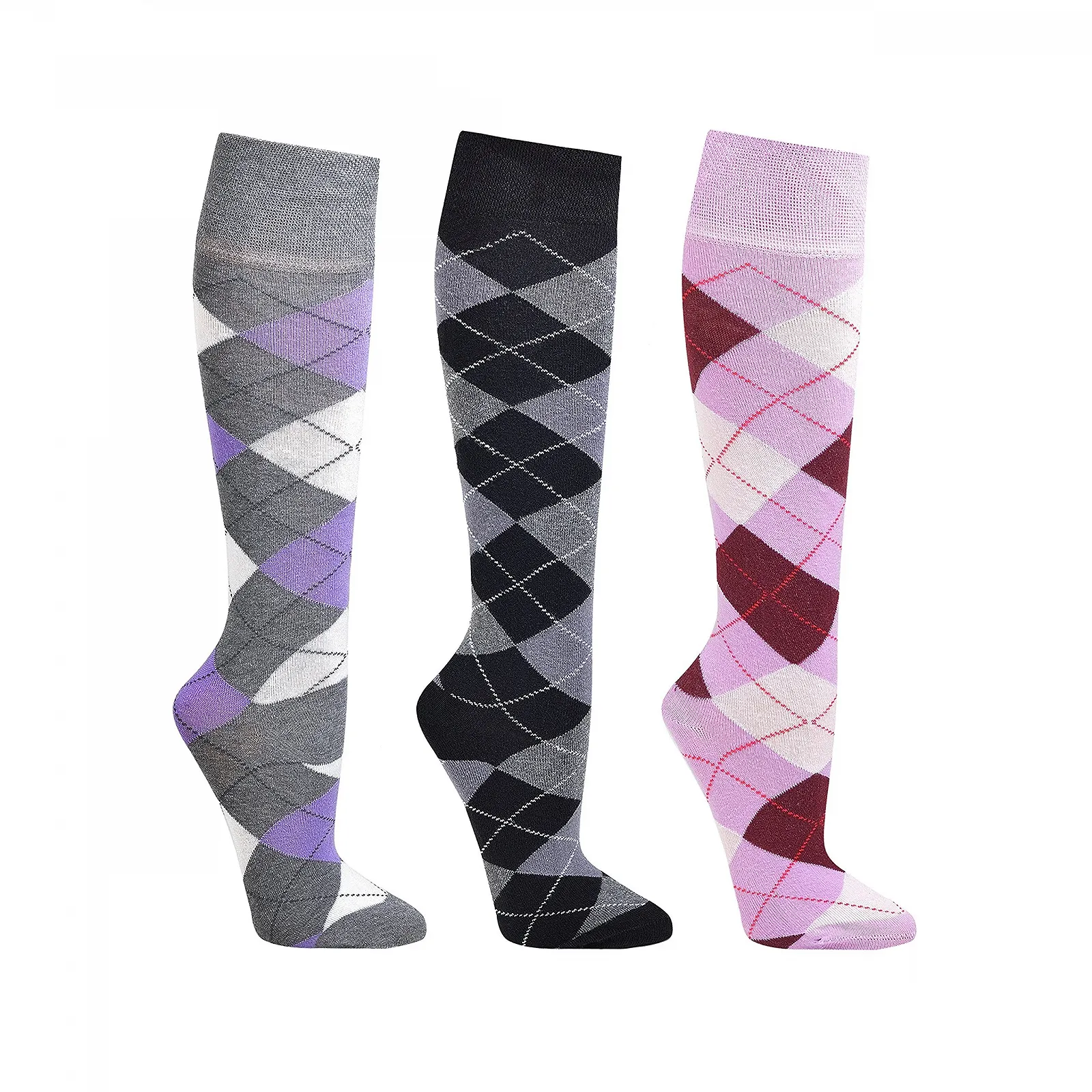 Гольфы до колена ch-home-design Computer 'Check' для подростков и женщин (35-38, Черный/Розовый/Фиолетовый), Черно-розово-фиолетовый, фото №1