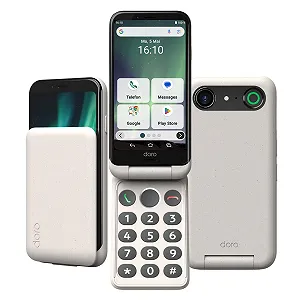 Смартфон-розкладачка Doro Aurora A20 для літніх людей з кнопкою допомоги GPS USB-кабель у комплекті Bone - Фото 1