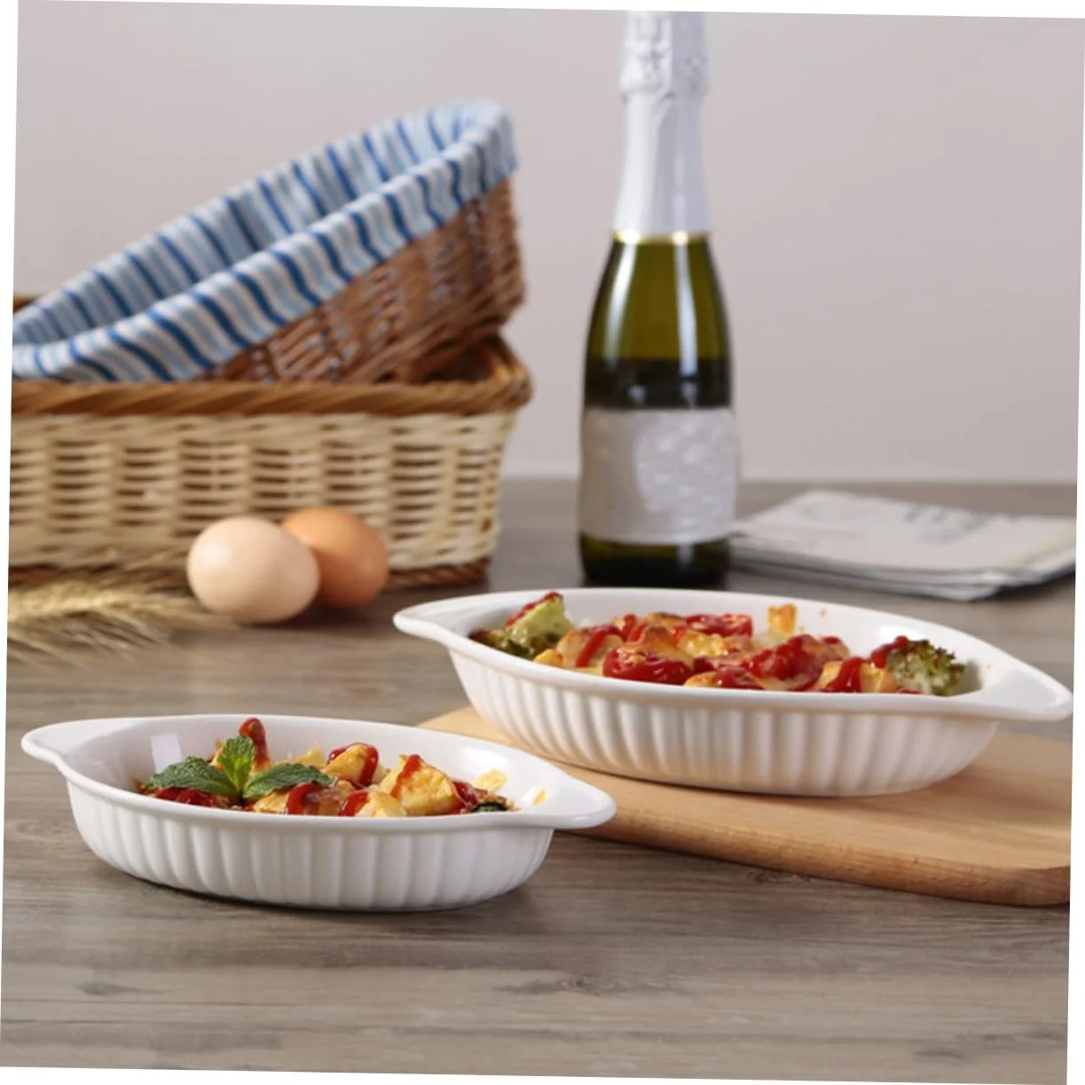 Форма для запекания Lurrose керамическая овальная с двойными ручками Белый фарфор, фото №2