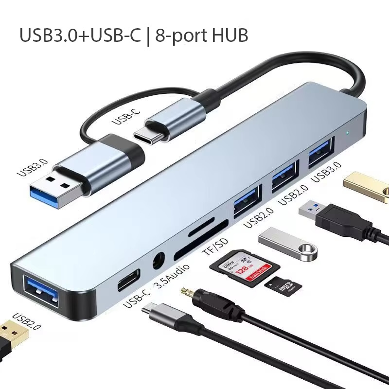 Адаптер Onvian HUB 8in1 USB to USB-4шт/TF SD Slot/3.5 Jack/USB-C Adapter, фото №8