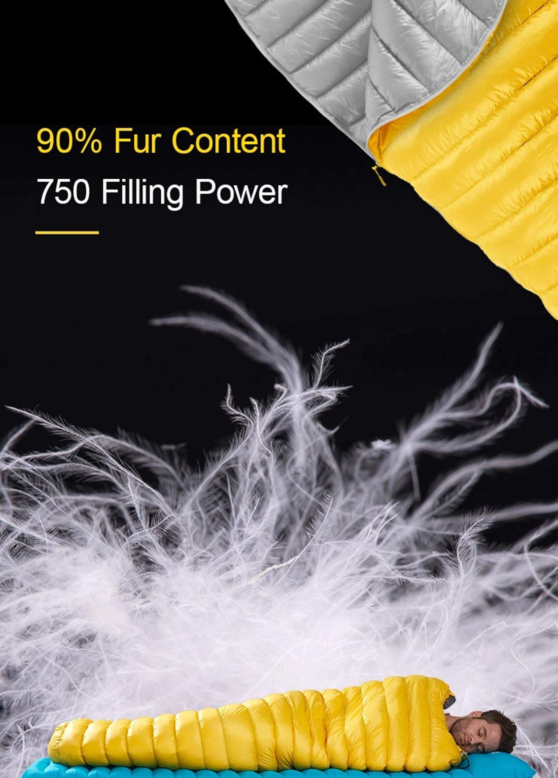 Спальний мішок MYVVKIA Ultralight Goose Down для дорослих Ультралегкий компактний на 4 сезони водонепроникний з внутрішнім, фото №5