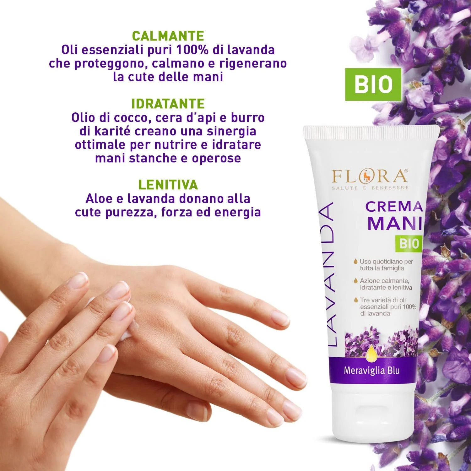 Крем для рук Flora Blue Лаванда органічний Bdih, Lavandel - 100 мл, фото №4 Крем для рук Flora Blue Лаванда органічний Bdih, Lavandel - 100 мл, фото №4